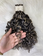 Cabelo Humano Brasileiro Cacheado Caipira Grisalho 55 CM