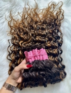 Cabelo Humano Cacheado tipo 3 65 CM Morena Iluminado