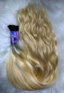 Cabelo Humano Loiro Brasileiro Ondulado 65 CM Raiz Esfumada