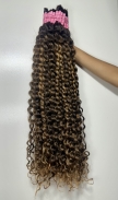 Cabelo Humano Cacheado tipo 3 75 CM Morena Iluminado