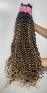 Cabelo Humano Cacheado tipo 3 75 CM Morena Iluminado