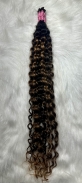 Cabelo Humano Cacheado tipo 3 75 CM Morena Iluminado